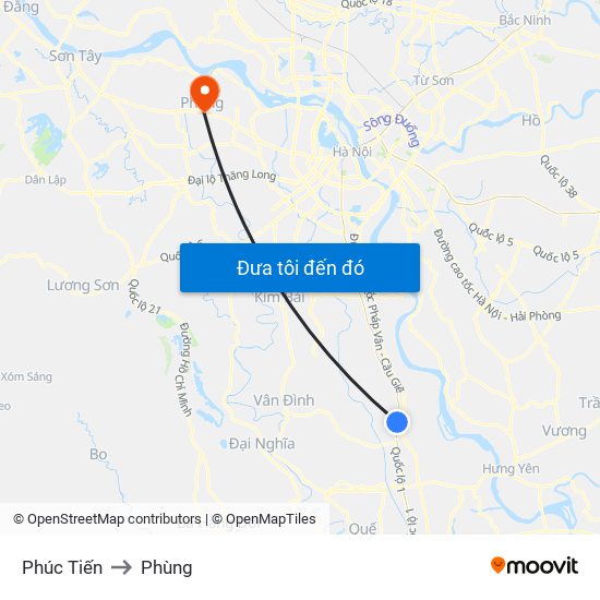 Phúc Tiến to Phùng map