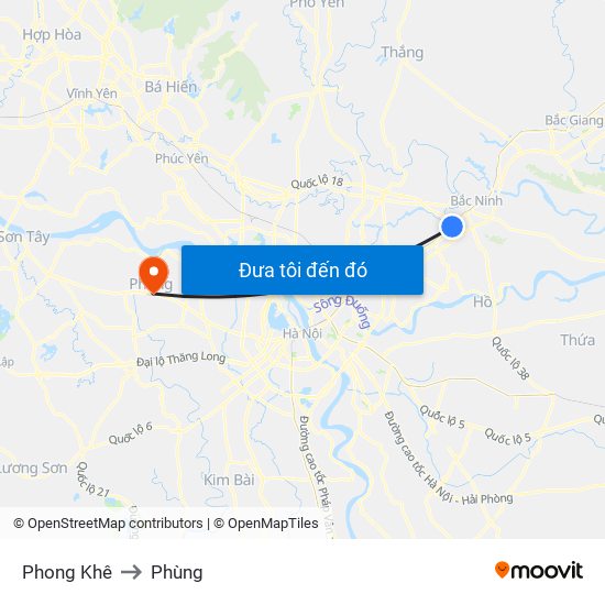 Phong Khê to Phùng map