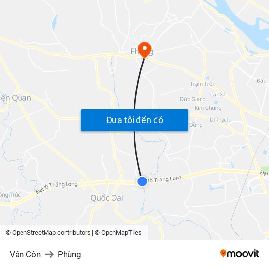 Vân Côn to Phùng map