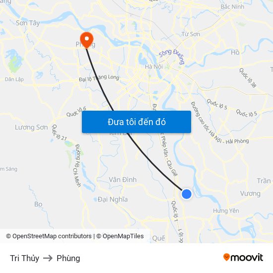 Tri Thủy to Phùng map