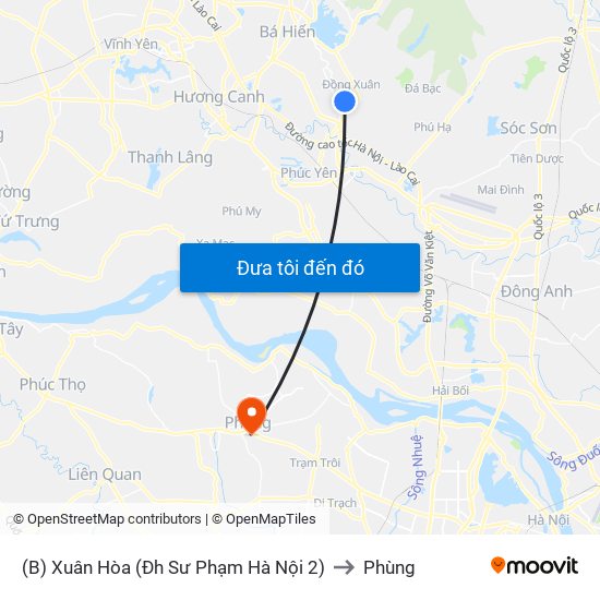 (B) Xuân Hòa (Đh Sư Phạm Hà Nội 2) to Phùng map