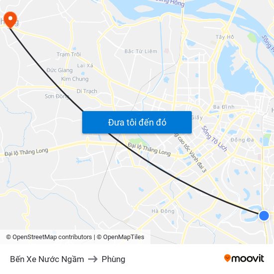 Bến Xe Nước Ngầm to Phùng map