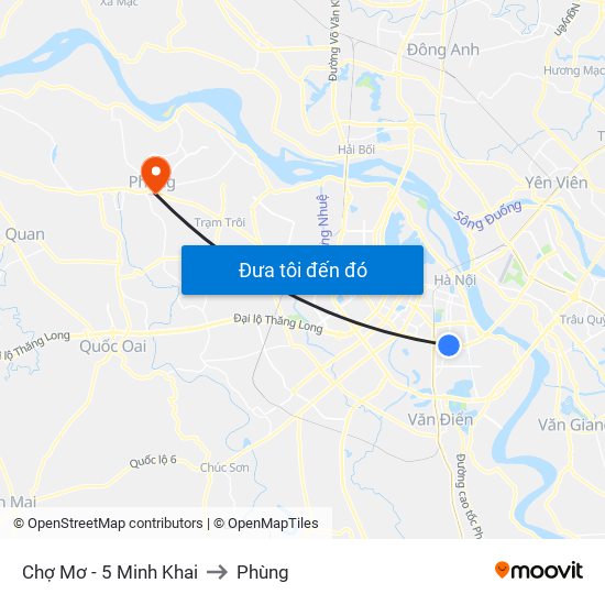 Chợ Mơ - 5 Minh Khai to Phùng map