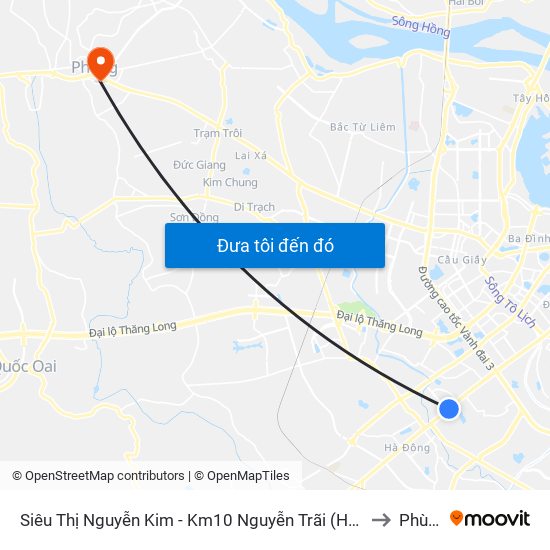 Siêu Thị Nguyễn Kim - Km10 Nguyễn Trãi (Hà Đông) to Phùng map