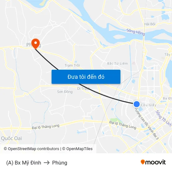 (A) Bx Mỹ Đình to Phùng map