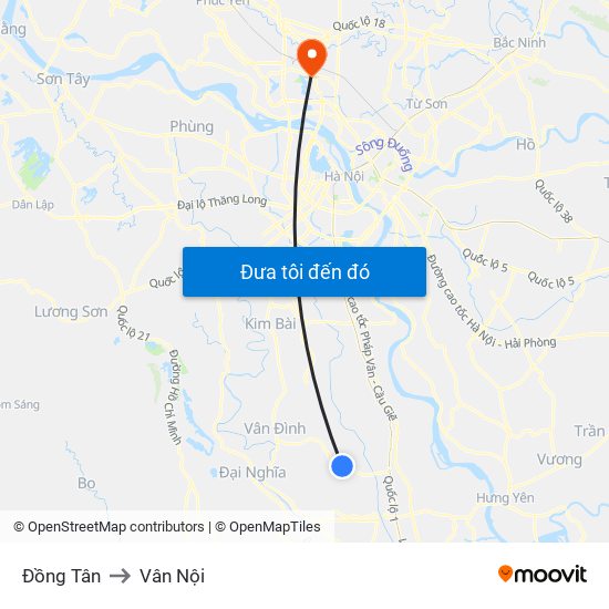 Đồng Tân to Vân Nội map