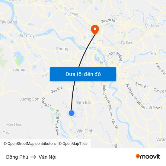 Đồng Phú to Vân Nội map