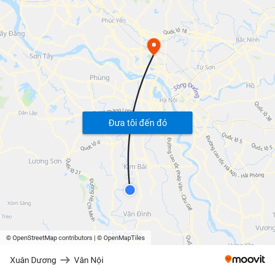 Xuân Dương to Vân Nội map