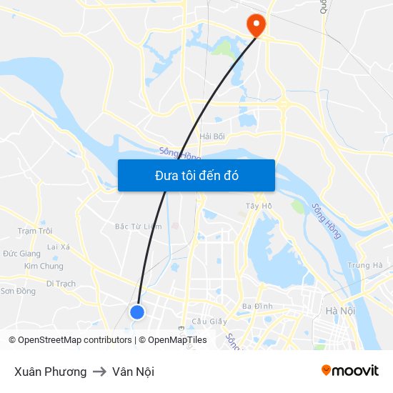 Xuân Phương to Vân Nội map