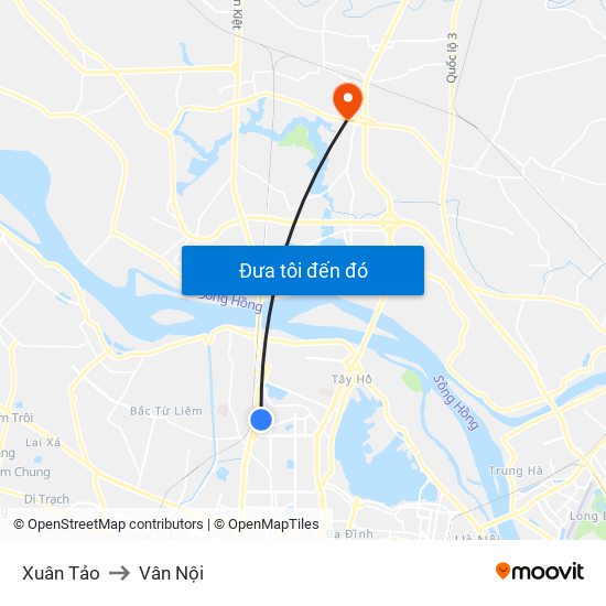 Xuân Tảo to Vân Nội map