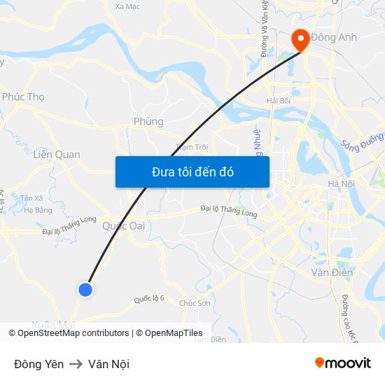 Đông Yên to Vân Nội map