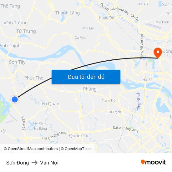 Sơn Đông to Vân Nội map