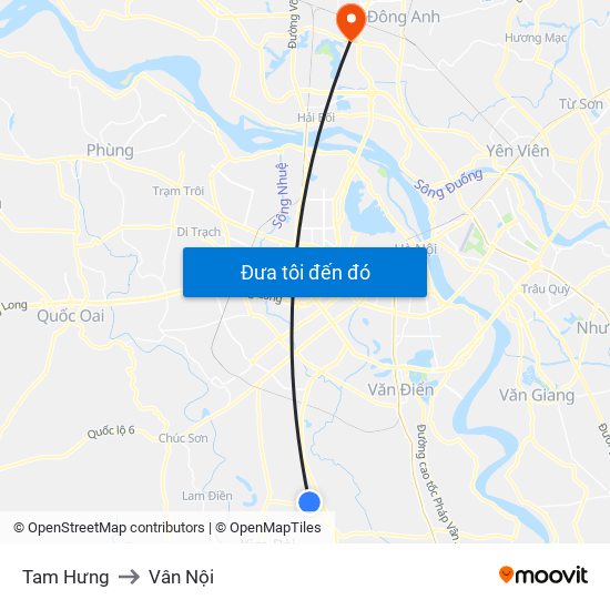 Tam Hưng to Vân Nội map