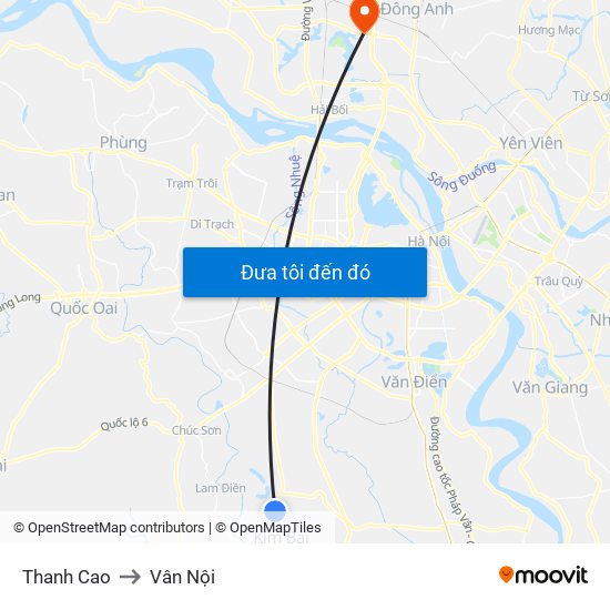 Thanh Cao to Vân Nội map