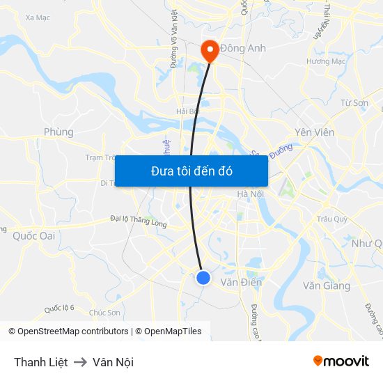 Thanh Liệt to Vân Nội map