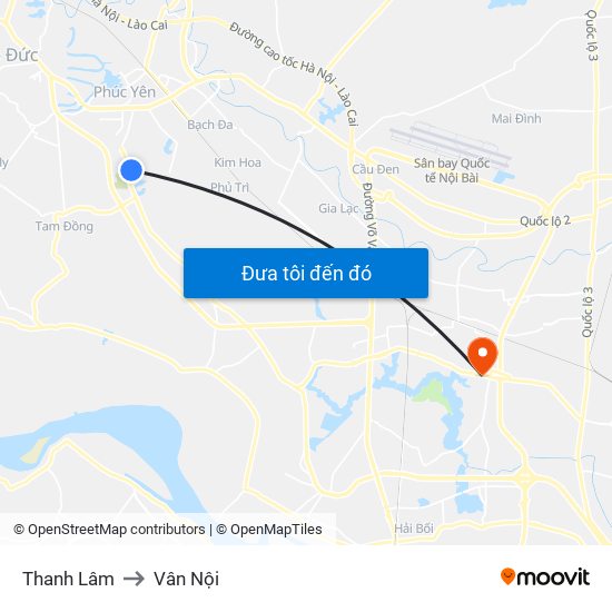 Thanh Lâm to Vân Nội map
