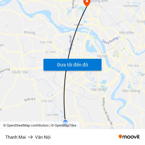 Thanh Mai to Vân Nội map