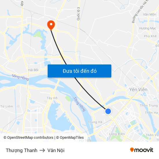 Thượng Thanh to Vân Nội map