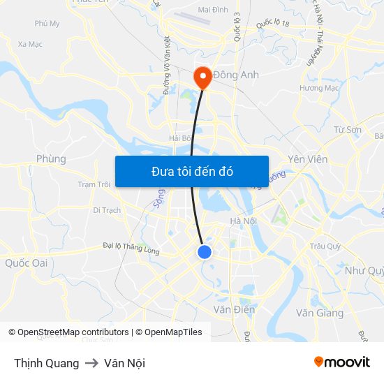 Thịnh Quang to Vân Nội map