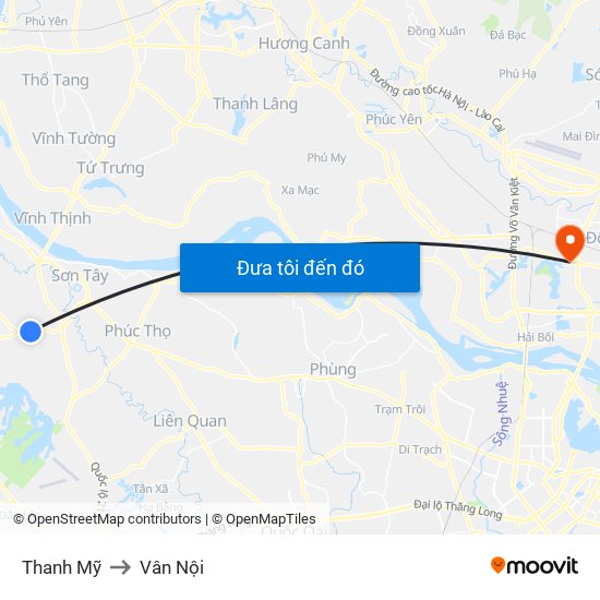 Thanh Mỹ to Vân Nội map