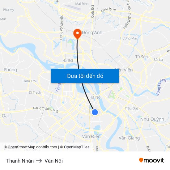 Thanh Nhàn to Vân Nội map