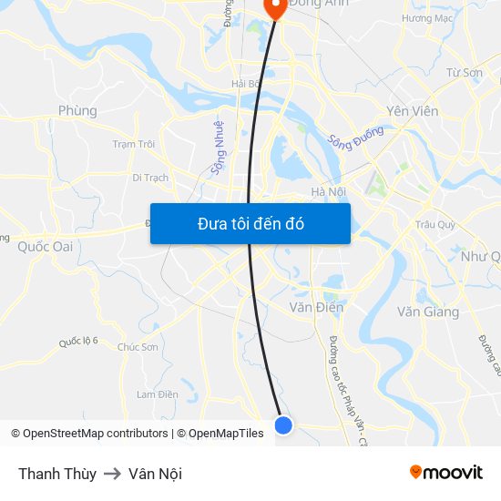 Thanh Thùy to Vân Nội map