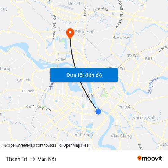 Thanh Trì to Vân Nội map