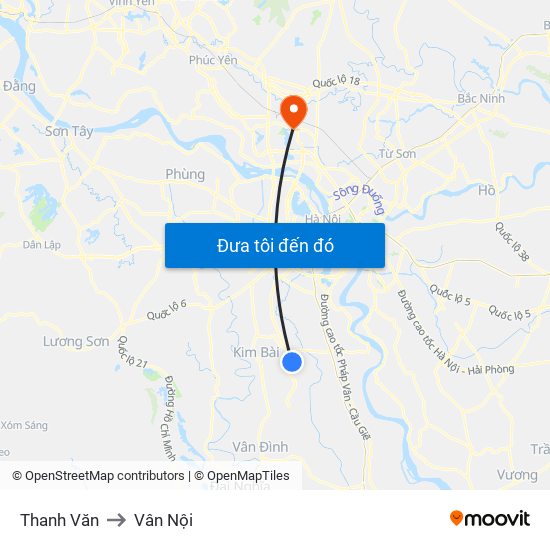 Thanh Văn to Vân Nội map