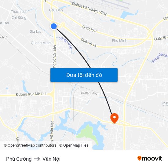 Phú Cường to Vân Nội map