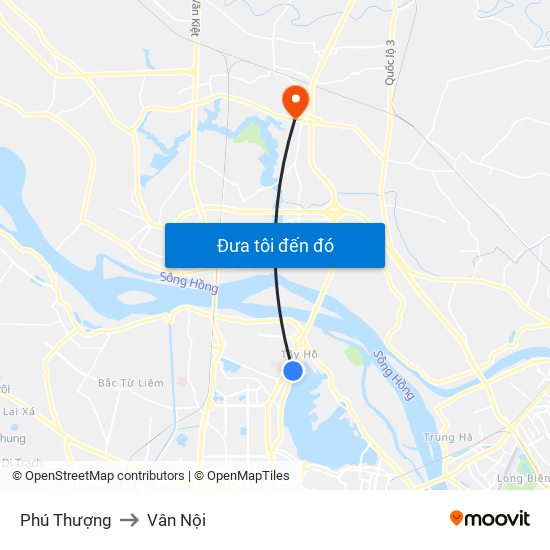 Phú Thượng to Vân Nội map