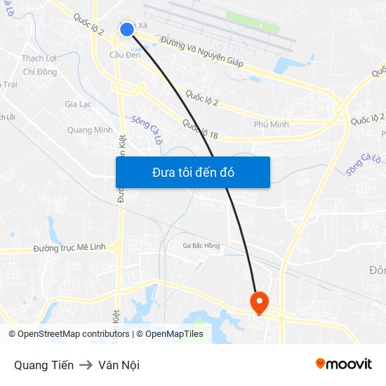 Quang Tiến to Vân Nội map
