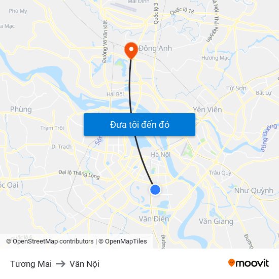 Tương Mai to Vân Nội map