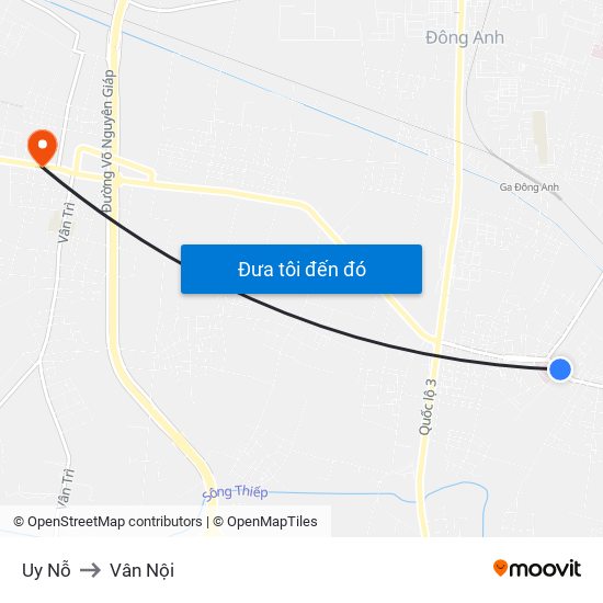 Uy Nỗ to Vân Nội map