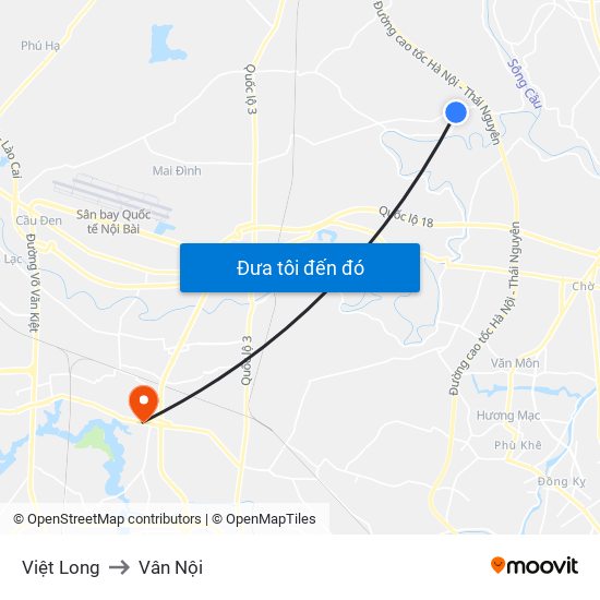 Việt Long to Vân Nội map