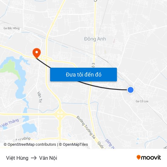 Việt Hùng to Vân Nội map