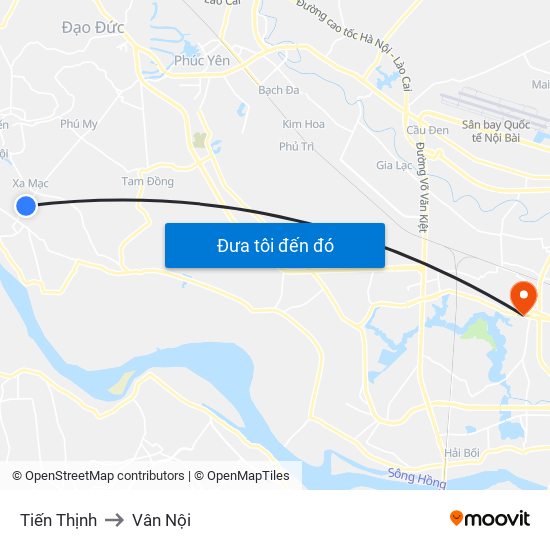 Tiến Thịnh to Vân Nội map
