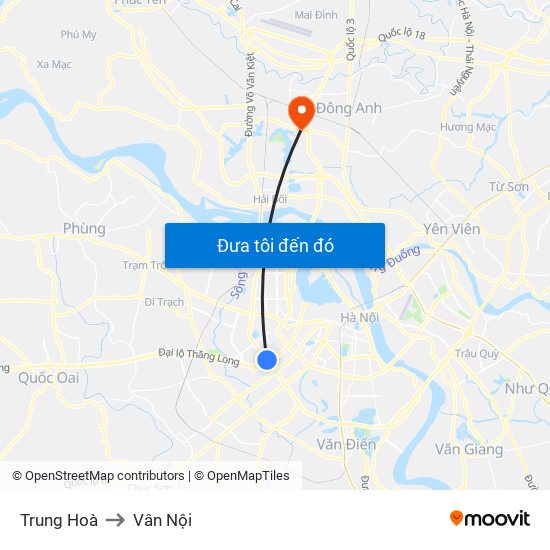 Trung Hoà to Vân Nội map