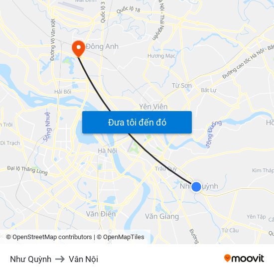 Như Quỳnh to Vân Nội map