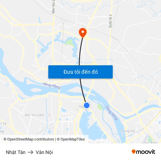 Nhật Tân to Vân Nội map