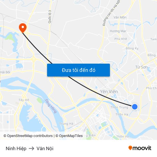 Ninh Hiệp to Vân Nội map