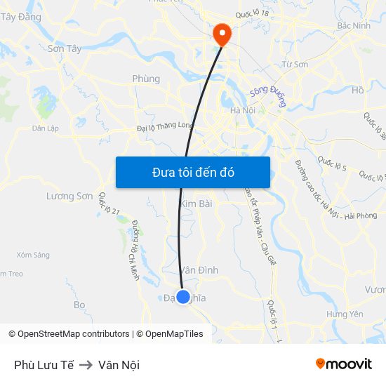 Phù Lưu Tế to Vân Nội map
