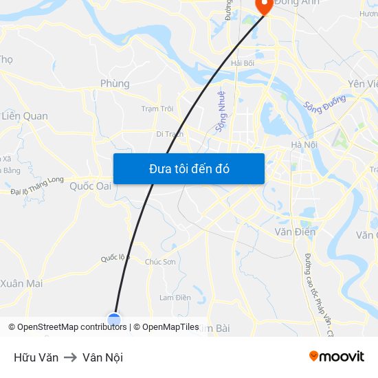 Hữu Văn to Vân Nội map