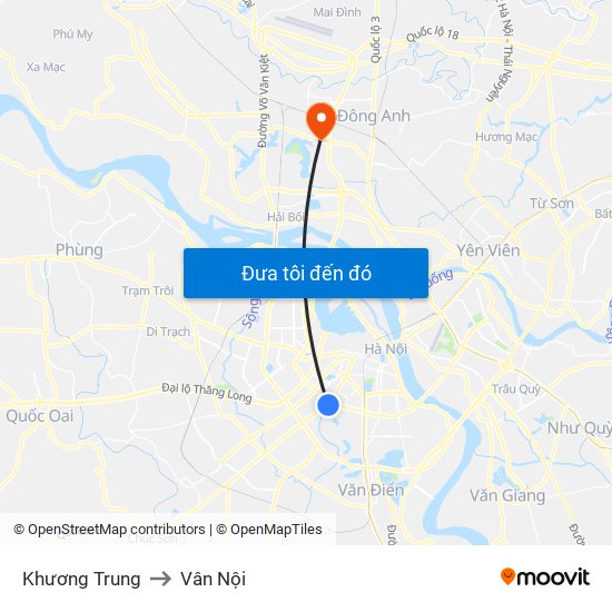 Khương Trung to Vân Nội map