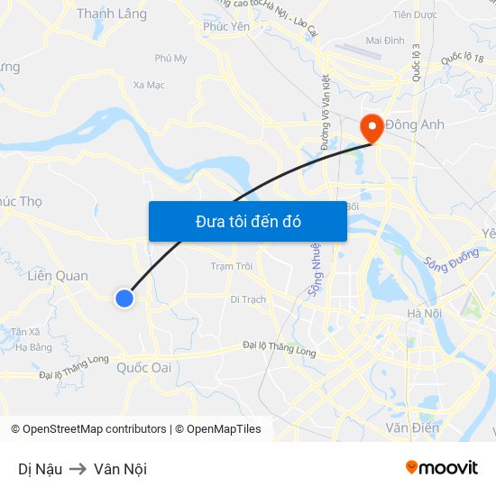 Dị Nậu to Vân Nội map