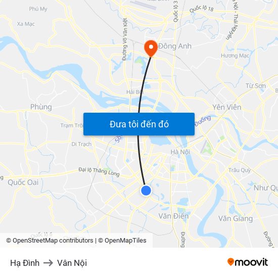 Hạ Đình to Vân Nội map