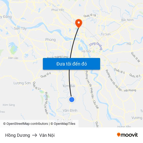 Hồng Dương to Vân Nội map