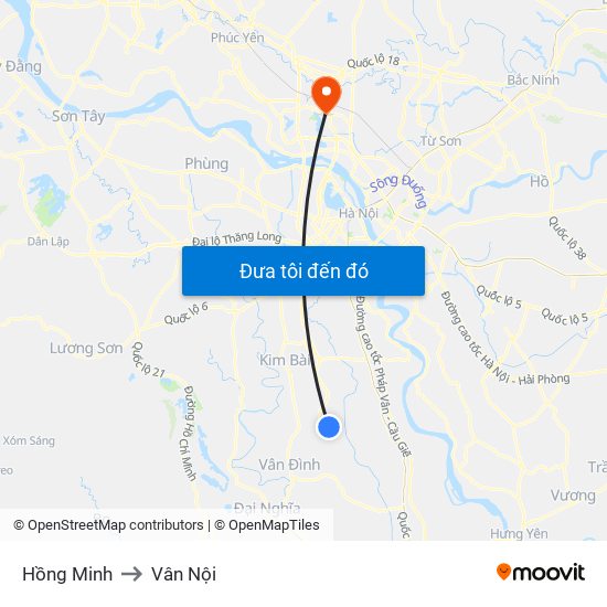 Hồng Minh to Vân Nội map
