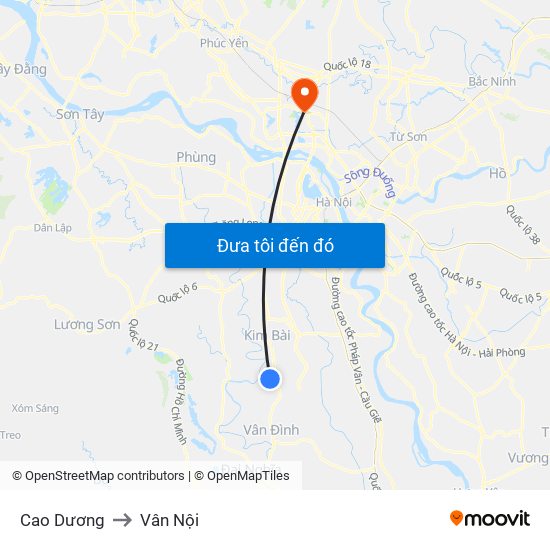 Cao Dương to Vân Nội map