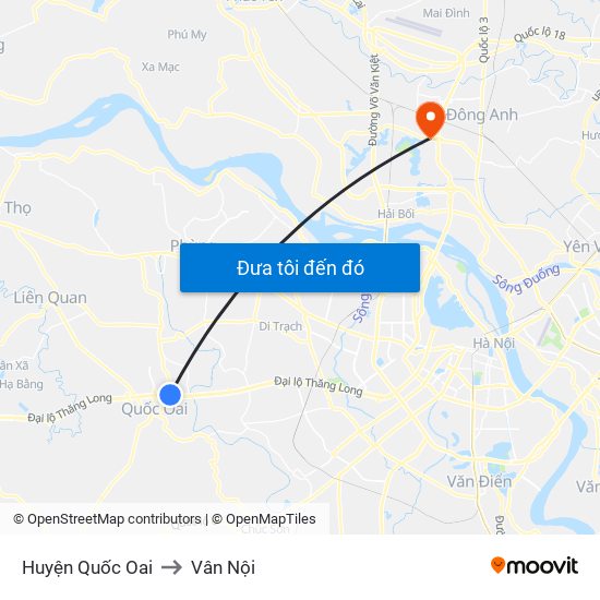Huyện Quốc Oai to Vân Nội map