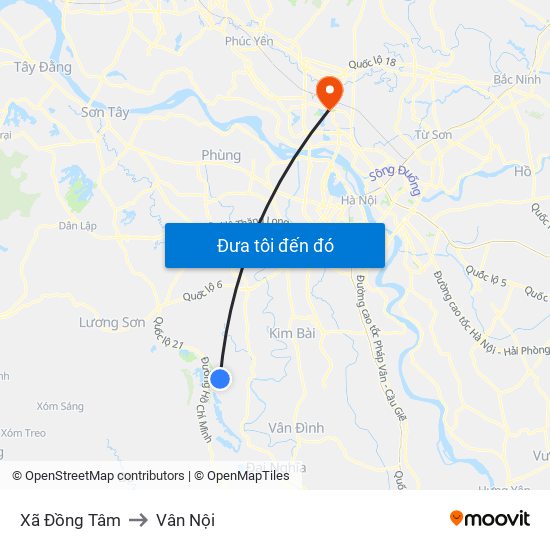 Xã Đồng Tâm to Vân Nội map